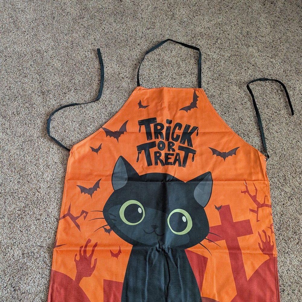 Source Unknown Halloween Cat Apron - Orange and Black